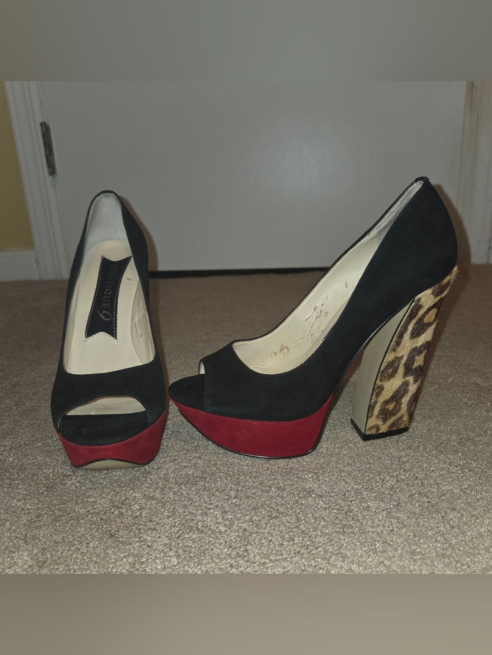 Boutique 9 Alesandra Black & Red Heels with Leopard Print